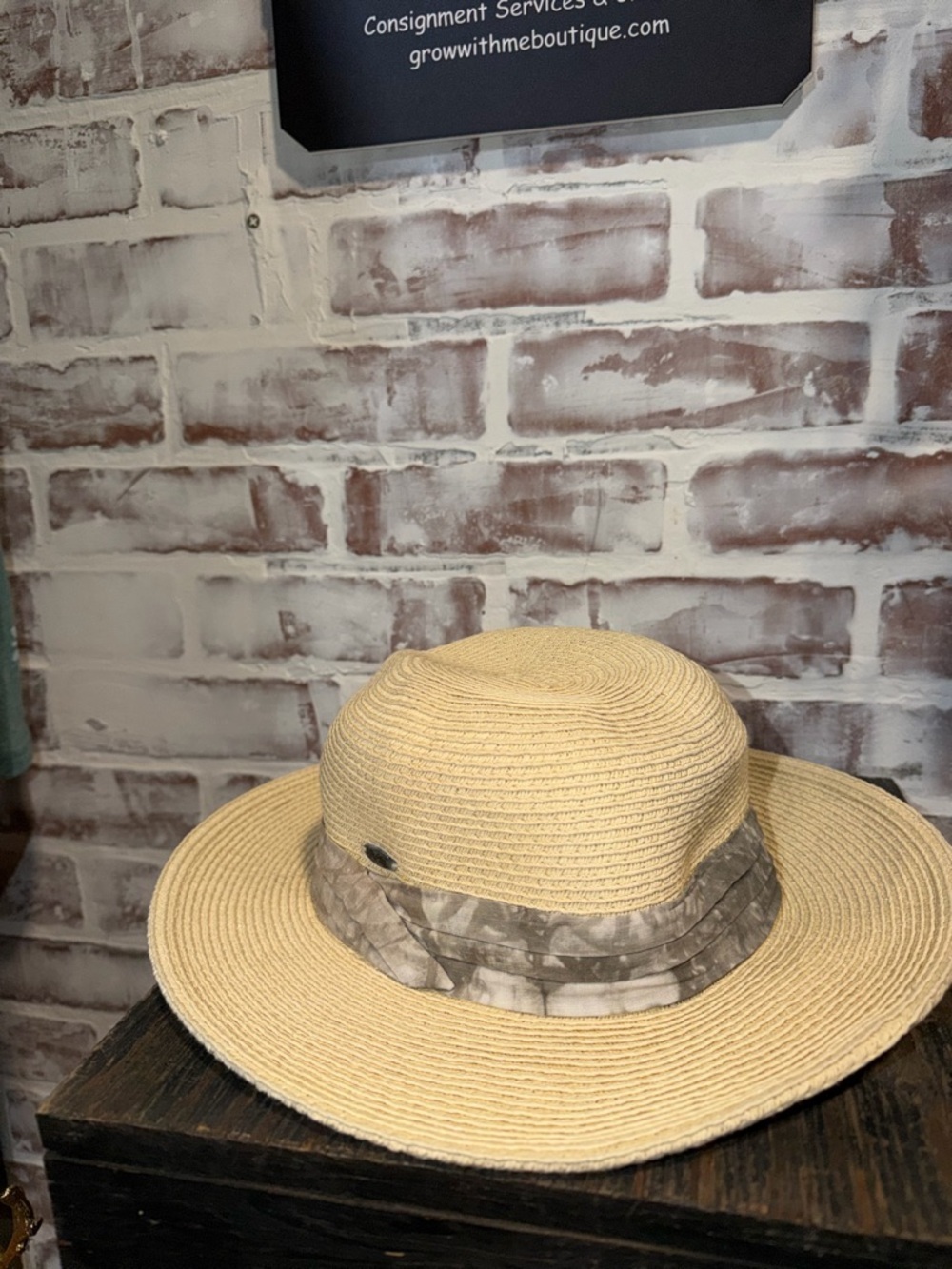 C.C Straw Wide Brim Sun Hat with Taupe Band